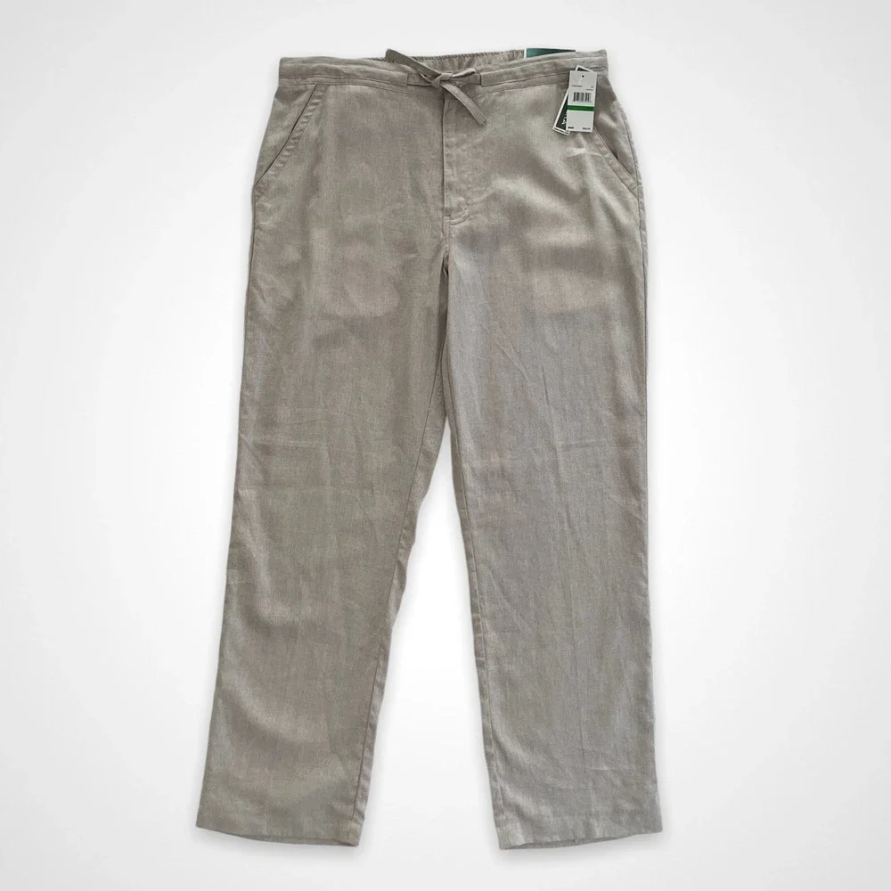Cubavera Men's Size Large Linen Blend Wide Leg Straight Fit Drawstring Pants NWT